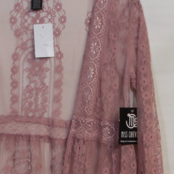 Miss Chievous Pink Rose Lace Boho Bell Sleeves Cardigan Kimono Size Extr… - Picture 3 of 9